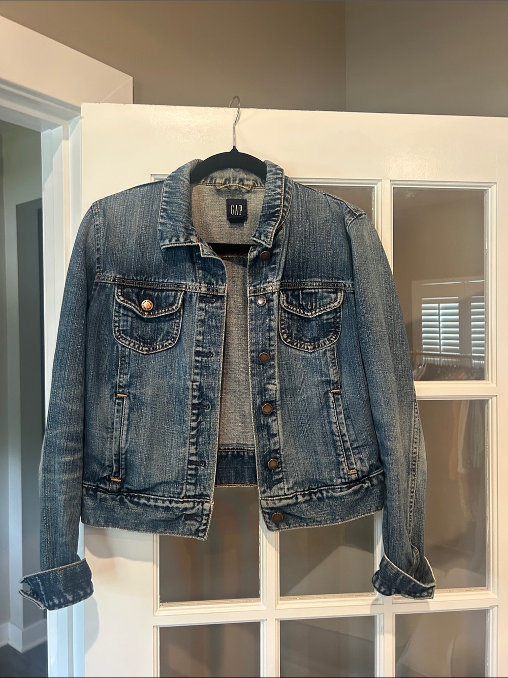 GAP Medium Blue Distressed Denim Jacket